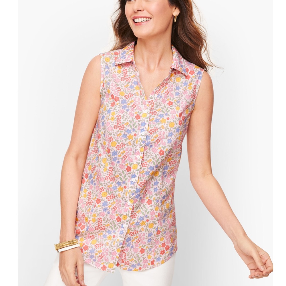 Talbots Classic Floral Sleeveless Perfect Shirt, Size 24W